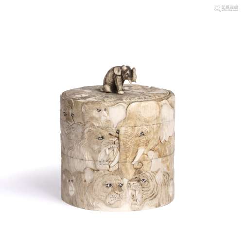 Ivory tusk vase and cover Japanese, Meiji period carved with...