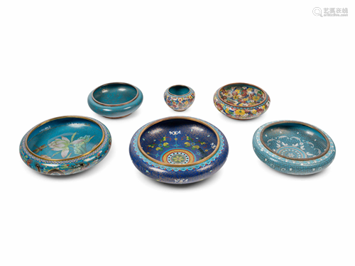 Six Chinese Blue Ground Cloisonné Enameled Brush