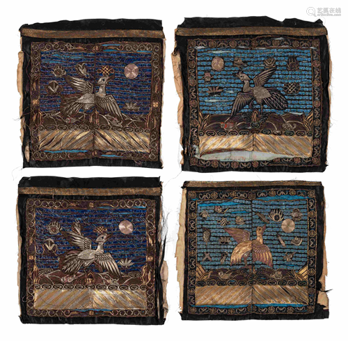 Four Chinese Embroidered Silk Rank Badges