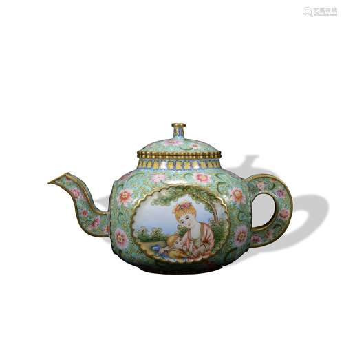 A enamel 'figure' teapot