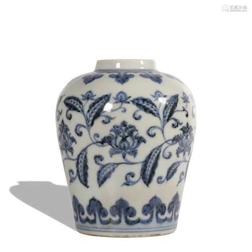 A blue and white 'floral' jar