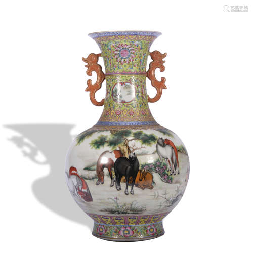 A famille-rose 'horses' jar