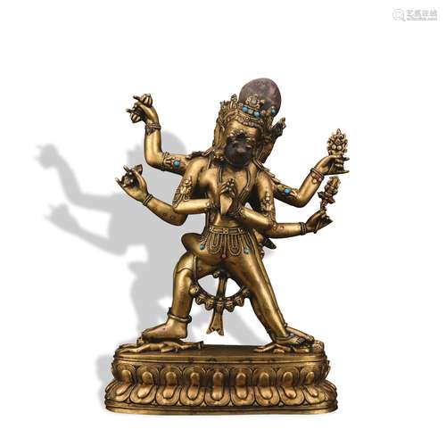 A gilt bronze statue of Guhyasamaja