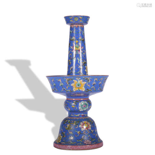 A blue ground famille-rose 'floral' vase