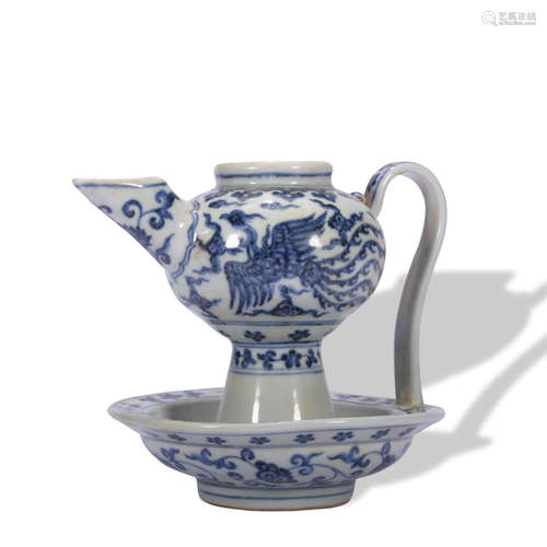 A blue and white 'phoenix' winepot