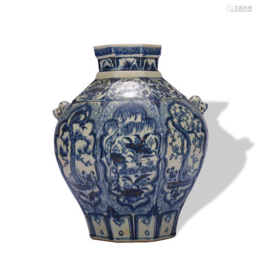 A blue and white 'floral' jar