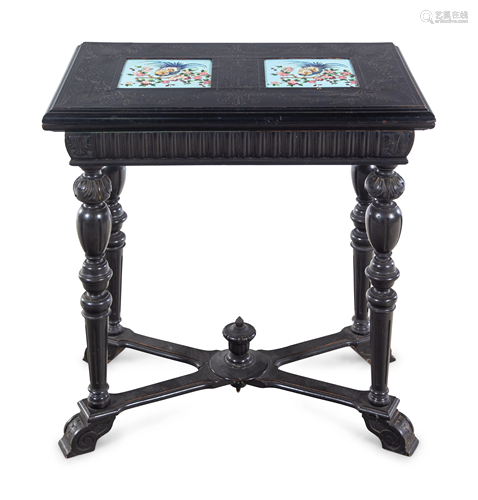 A Chinese Export Porcelain Inset Black Lacquered Wood