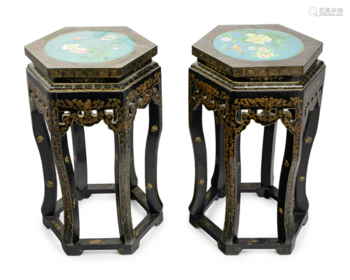 A Pair of Chinese Export Black and Gilt Lacquered Side