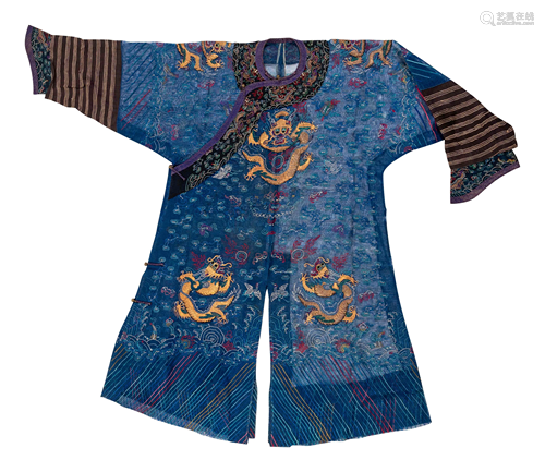 A Chinese Silk Gauze Embroidered Summer Dragon Robe,