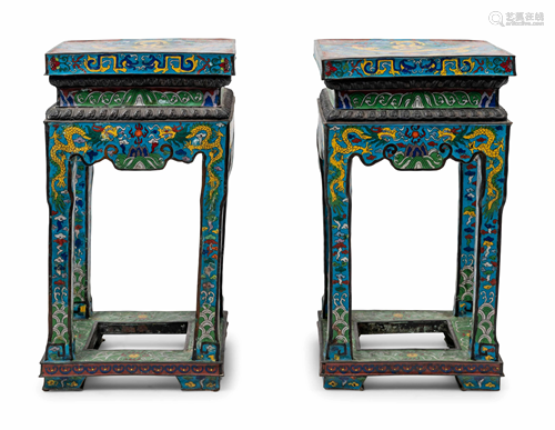 A Pair of Chinese Blue Ground Cloisonné Enamel