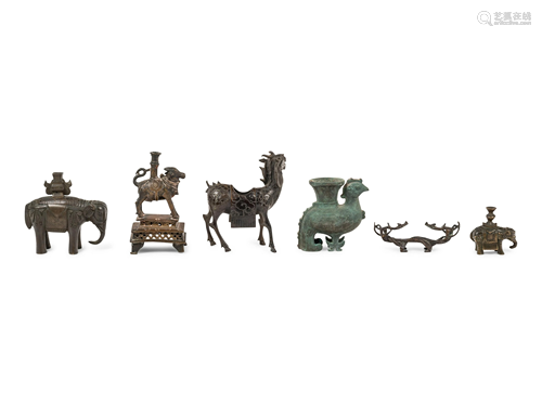 Six Chinese Bronze Animal-Form Articles