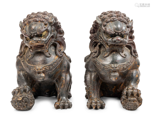 A Pair of Chinese Bronze Fu Lions