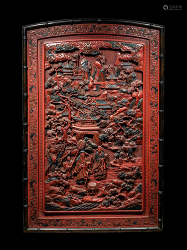 A Large Chinese Cinnabar Lacquer 'Figure' Panel