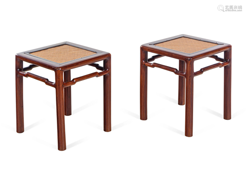 A Pair of Chinese Hardwood Square Stools