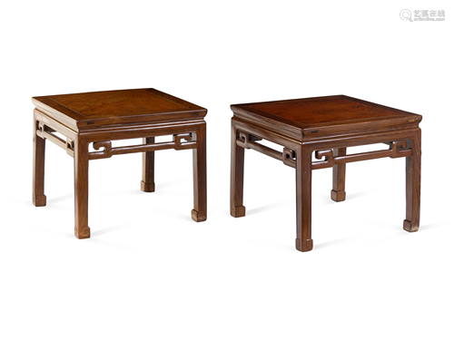 A Pair of Chinese Hardwood Square Waisted Corner-Leg