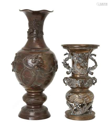 Two Japanese bronze vases, Meiji period, one of baluster for...
