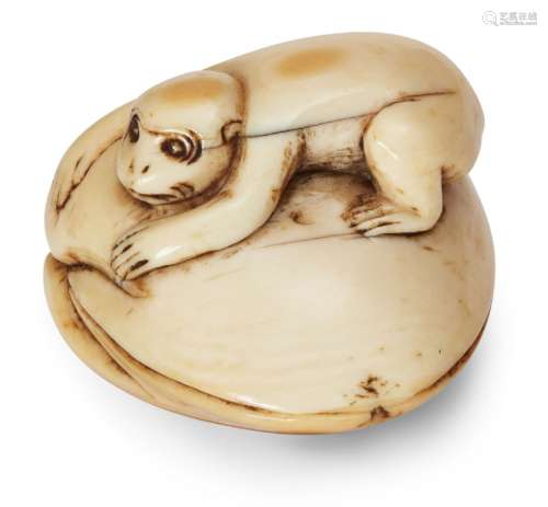 A Japanese Ivory netsuke, 18th century, carved as a monkey c...