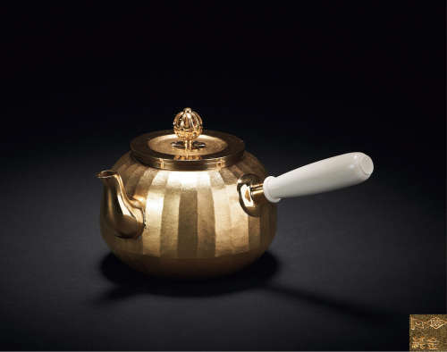 近代  日本 纯金纯手工乳钉纹茶壶
