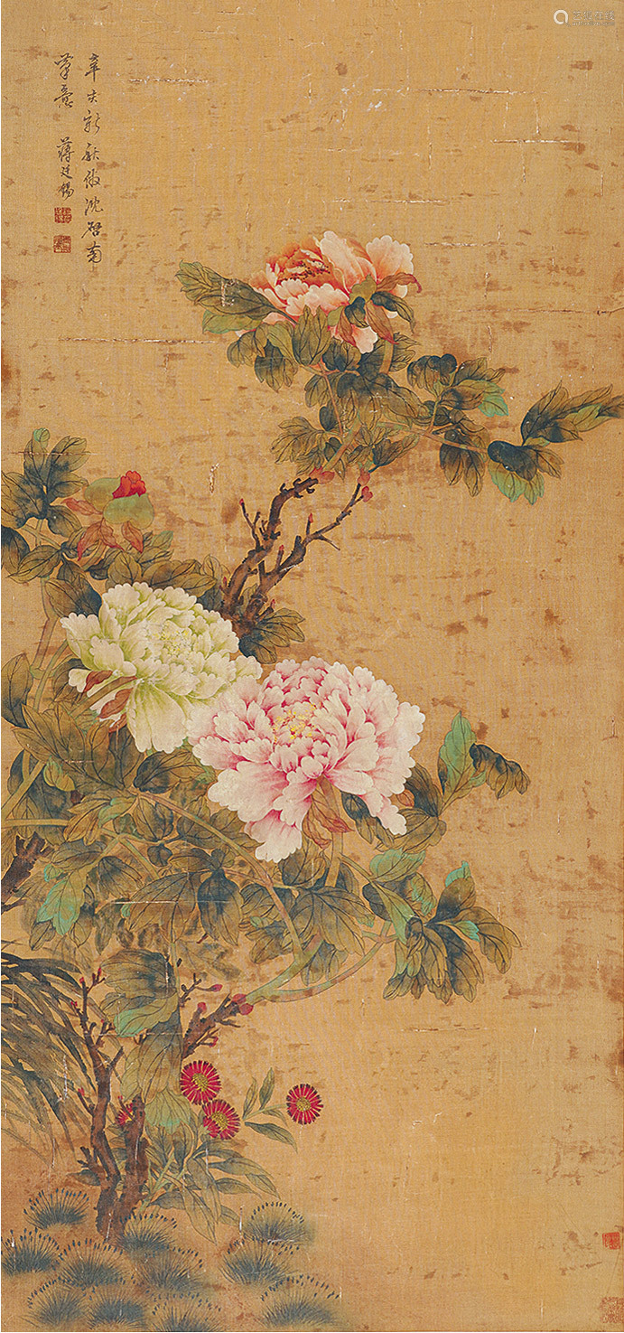 蒋廷锡绢本花卉轴