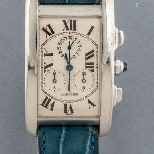 CARTIER. Montre d'homme en or gris modèle Tank Américaine. R...