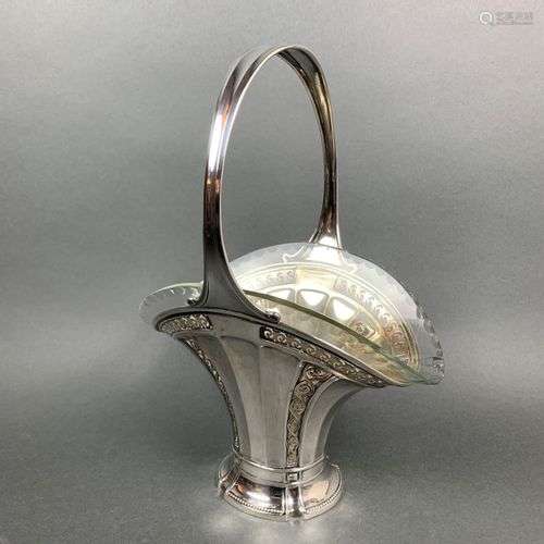 Corbeille à anse en argent 800 et verre, Allemagne, h. 26 cm...