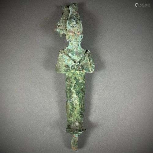 Pharaon, Egypte, bronze à patine verte, h. 23 cm, concrétion...