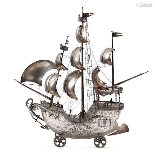 Silver metal galeon model Holland, 19th-20th century 60x58x1...