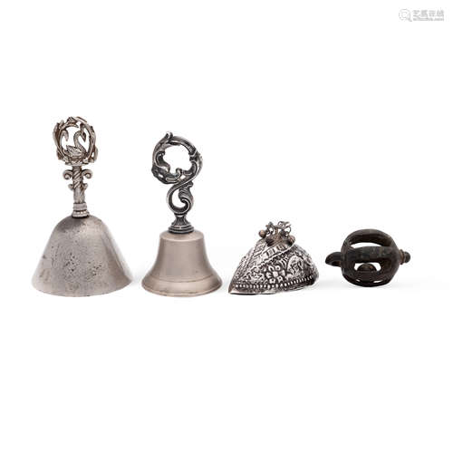 Group of silver metal bells (4) 19th-20th century maximum h....