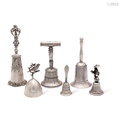 Group of silver metal bells (6) 19th-20th century gros weigh...