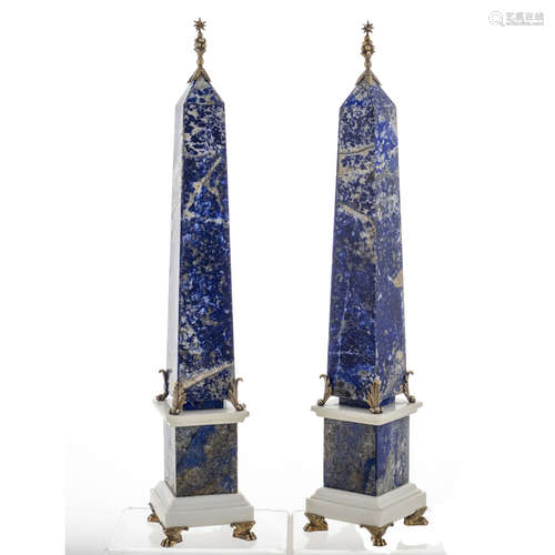 Pair of lapis lazuli obelisks Italy, 20th century h. 56 cm