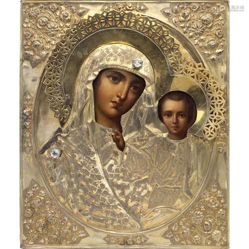 Icon depicting Madonna of Kazan Russia, 19th century 27x22 c...