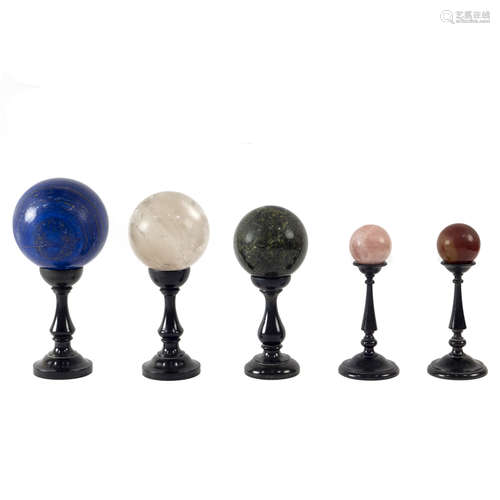 Group of polychrome marble rock crystal spheres (5) Italy, 2...