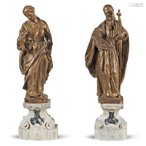 Pair of inlaid and giltwood sculptures Genoa, 17th century h...