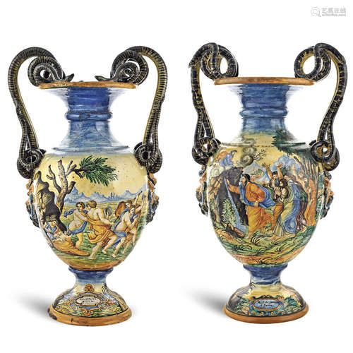 a pair of majolica vases Italy, 19th-20th century 69x40 cm.