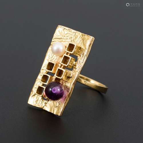 Designer-Ring mit Amethyst und Zuchtperle