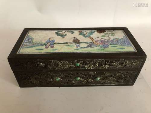 Chinese Canton Enamel Signed Hand Painted Porcelain/Bronze W...