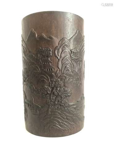 Chinese Carved Brush Pot 19th Century Potentially Rose Wood