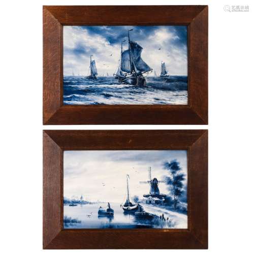 2 Fayence-Bilder mit Delfter Blaumalerei