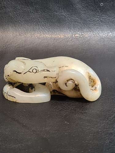 19th Century Chinese White Jade Dog Qing Dynasty