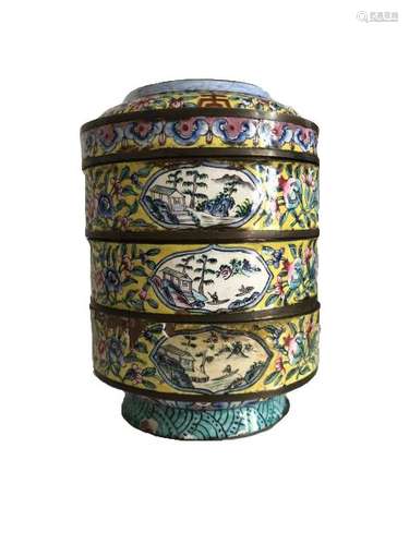 Chinese Enamel Spice Layered 19th Century Canton Box