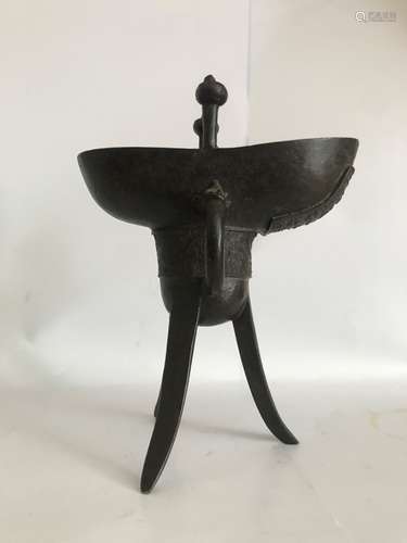 18th Century Chinese Bronze Ritual Wine Vessel In Zhou Shape