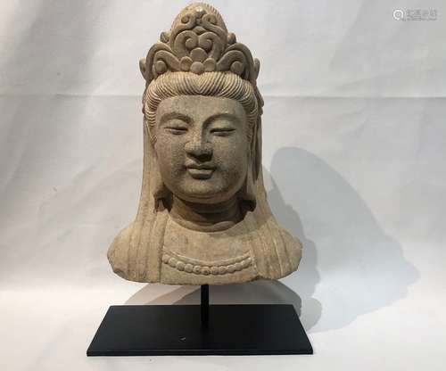 Chinese Tibetan Carved Heavy White Stone Buddha On Stand