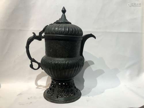 18th Century Islamic Pierced And Engraved Bronze Samovar