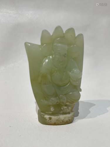 Chinese 19th Century Jade Buddha In Hand Overlay