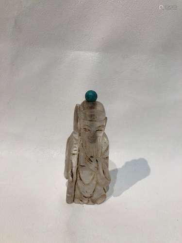 Chinese Crystal Snuff Bottle Figure With Turquoise Top