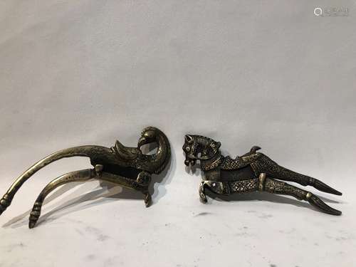 Two Asian brass betal nut crackers/cutters