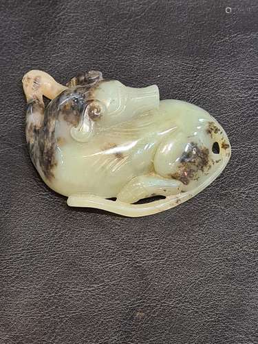 Chinese 19th Century Green & Black Jade Carved Dog