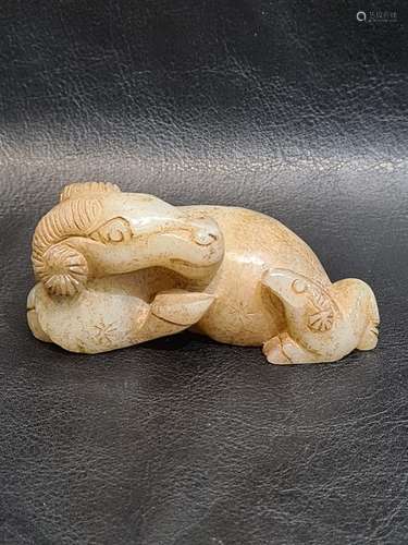 19th Century Chinese White Jade Goat Qing Dynasty