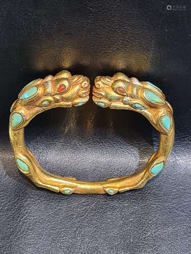 An Important Chinese Dragon Headed Tibetian Gold Coloured Br...