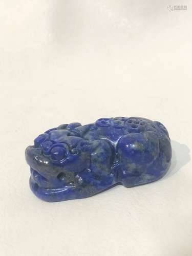 Chinese 19th Century Carved Lapis Lazuli Pendant Mythical Cr...